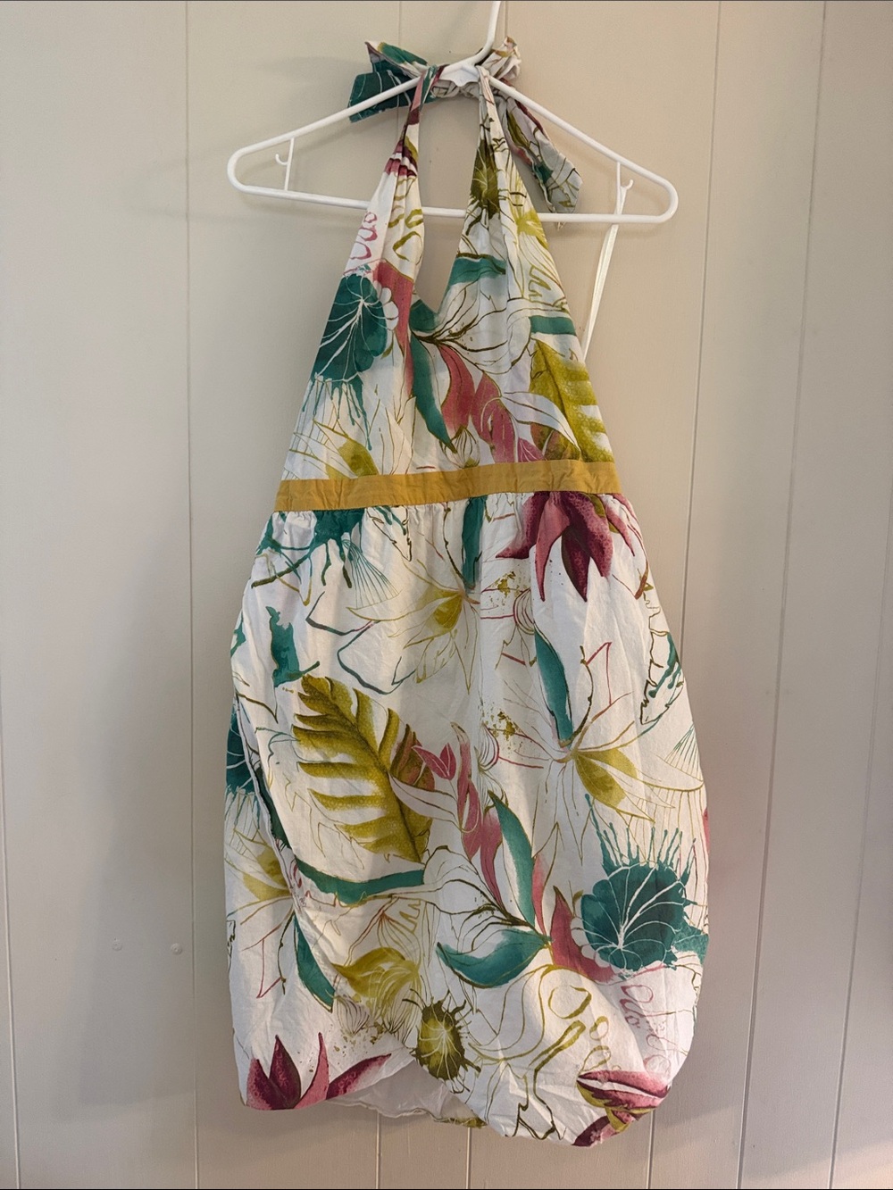 Tropical Floral Halter Dress — Teal, Mustard & Coral